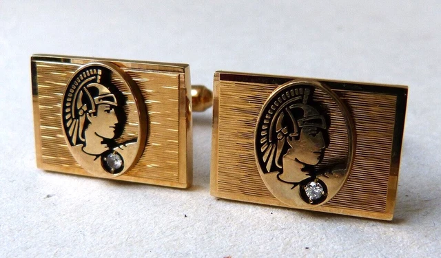 Boutons De Manchette Vintage DIAL - Plaqué Or Avec Perle Noire, Occasion En Bon état