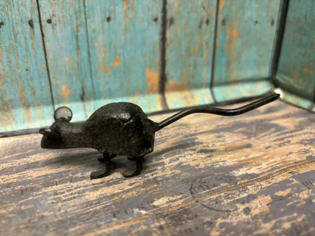 Little Tiny Mouse Figurine Cast Iron Miniature Paperweight Rustic Brown Finish