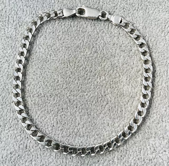 925 / Unisexe Bracelet en Argent, Chaîne Platte, 21,5 CM Long, Bon État