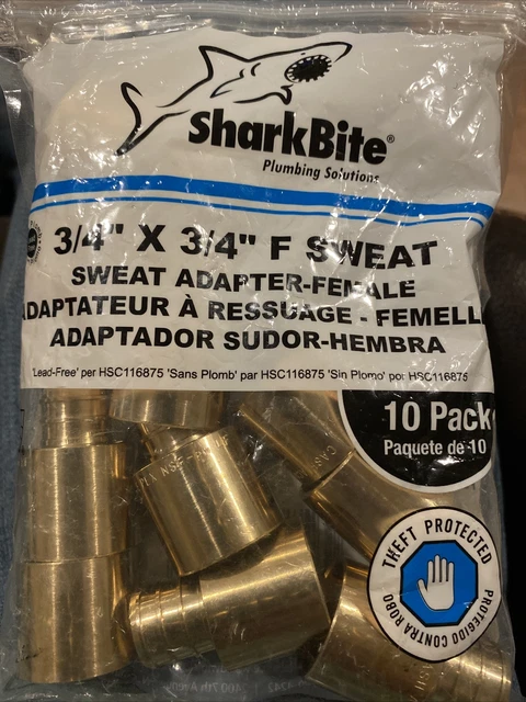 Sharkbite, 10 Pack, 3/4" Brass Barb Insert x 3/4" Female Pipe Sweat Adapter