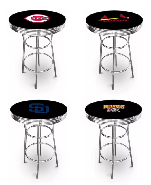 MLB Bar Table Black and Chrome w/Team Logo Vinyl Decal and a Glass Top Option