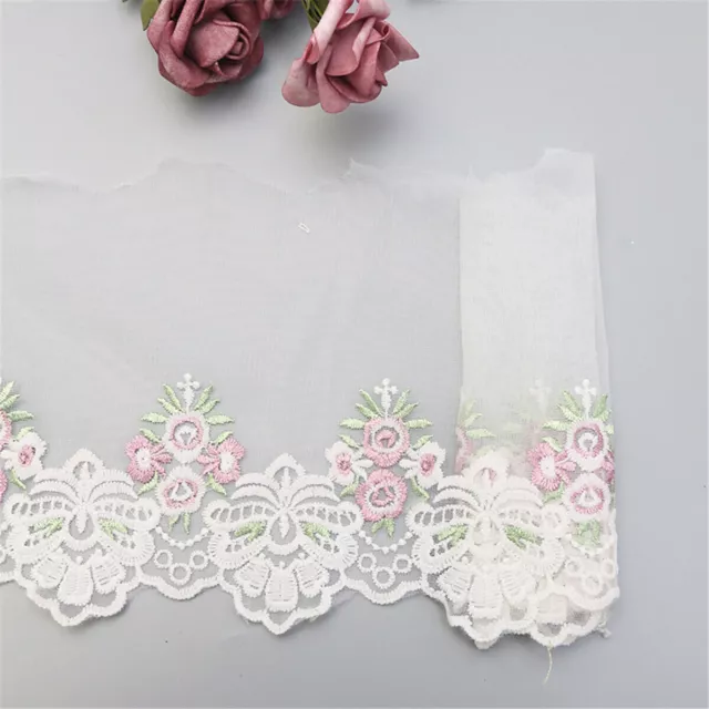 1 Yard Floral Embroidered Lace Trim Ribbon Fabric Sewing Wedding Dress Craft DIY