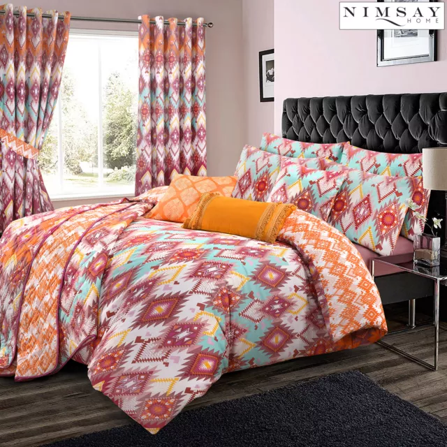 Navajo Boho Geo Multicoloured Soft 100% Cotton Quilt Duvet Cover Bedding Set