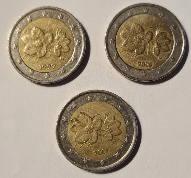 RARE MONETE 2 euro Finlandia 1999-2000-2001 con fiori di Lampone EUR ...
