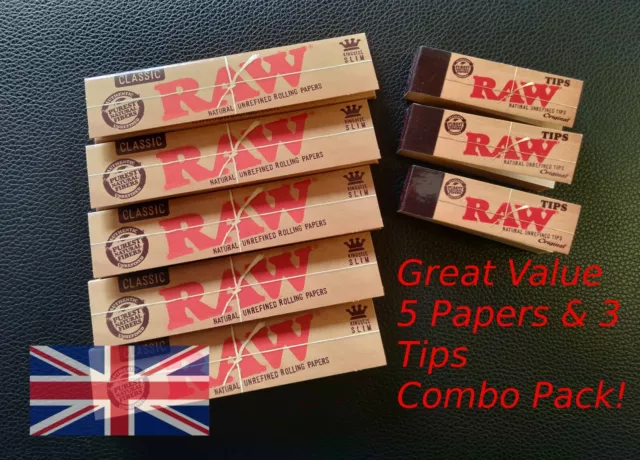 RAW Rolling Papers King Size Slim Classic + RAW TIPS Combo