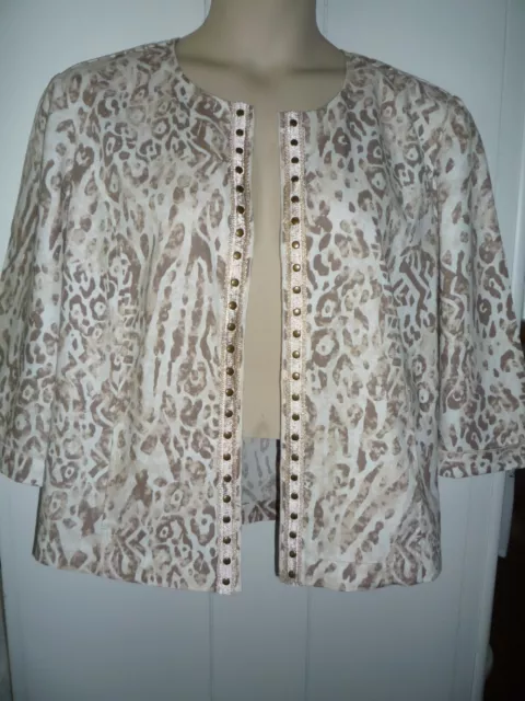 Chico's Size3/XL/16 Linen Blend Tan/Beige Floral Jacket