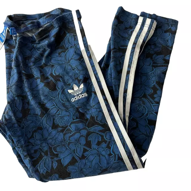 Adidas Originals Women The 3 stripes Leggings sz M Blue floral low rise W30 L24