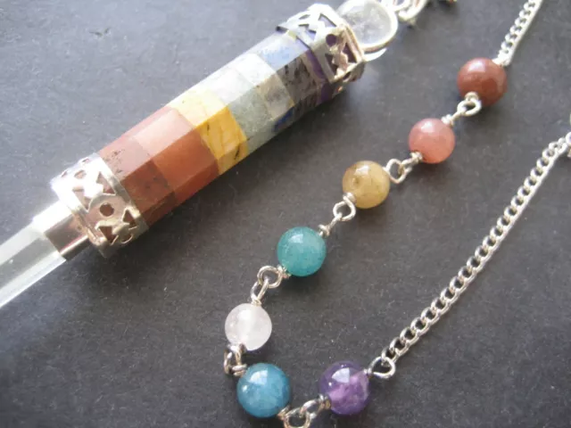 Chakra Crystal Healing Wand Gemstone Precision Pendulum with Chakra Beaded Chain 2