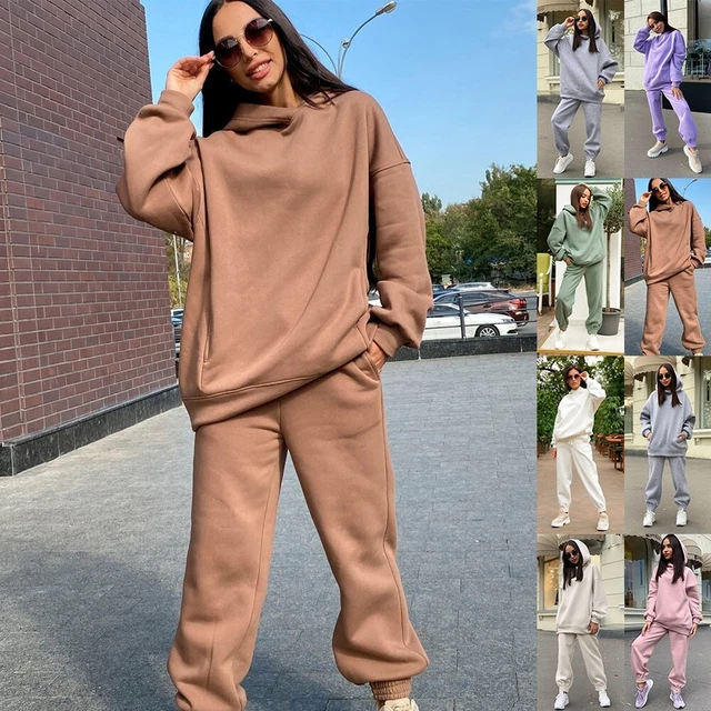 Set lounge donna con semplice felpa con cappuccio oversize tuta da allenamento calda e casual