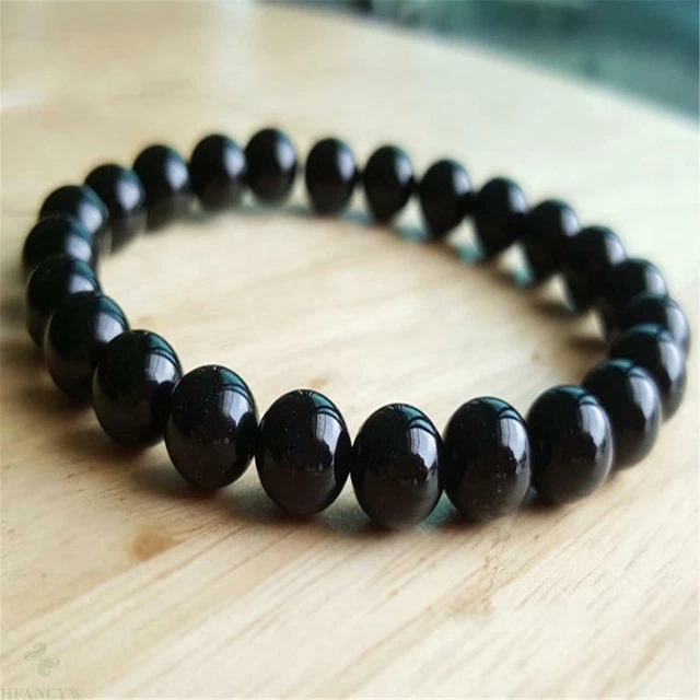 8mm Natural Black Onyx Handmade Mala Bracelet Ruyi Wrist Spirituality Fancy