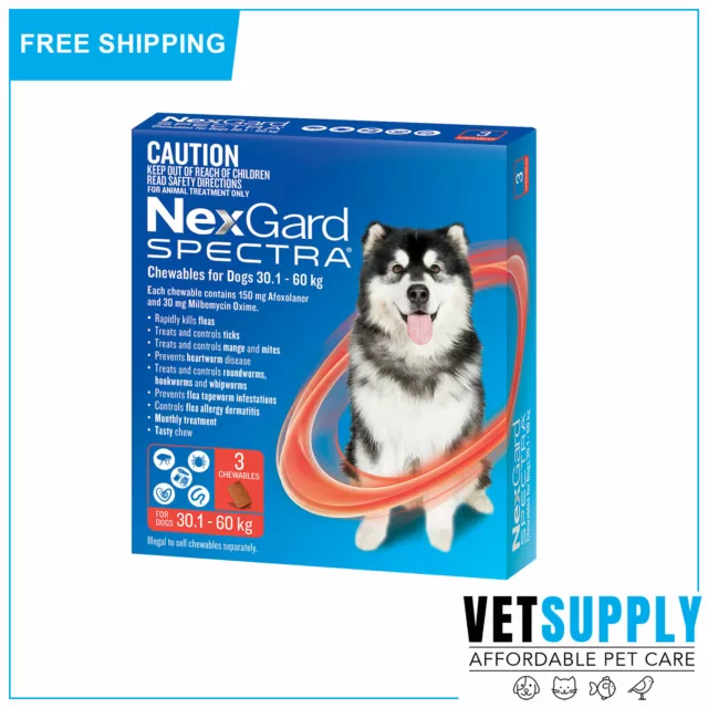 Nexgard Spectra for Extra Large Dogs 30.1 to 60 Kg (Red) 3 Chews Full Protection