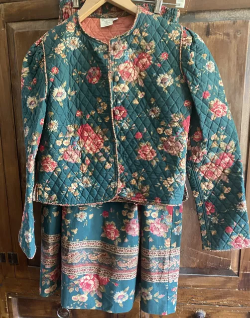 Vintage Vera Bradley Quilted Jacket & Skirt Greenbriar Indiana USA Med 80s