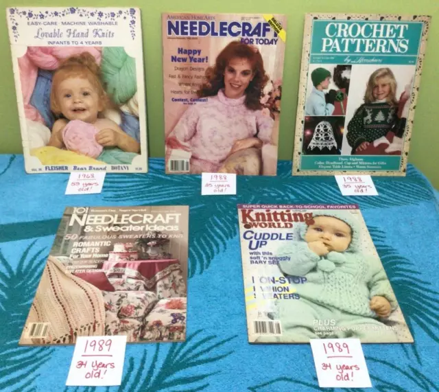 LOT OF 5 KNITTING MAGAZINES = ROMANCE, LOTS OF SWEATERS, DRAGONS & 60s BABY WEAR