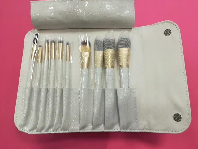 Pennelli Trucco Set 10 Pennelli Make Up Professionali con Borsa in Ecopelle 3