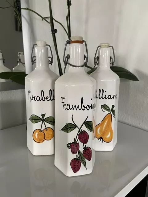 SCHNAPS FLASCHE HANDBEMALT RARITÄT MIRABELLE WILLIAMS FRAMBOISE Porzellan