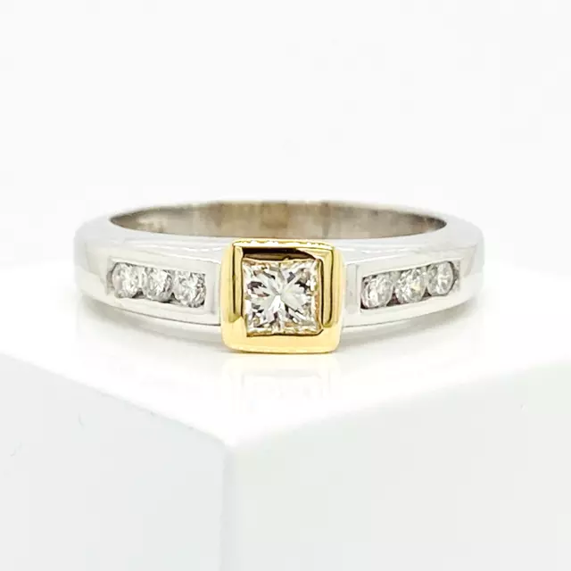 Ladies Diamond Ring 18ct 2tone Gold Princess Cut 0.40ct TDW Preloved VAL $2300