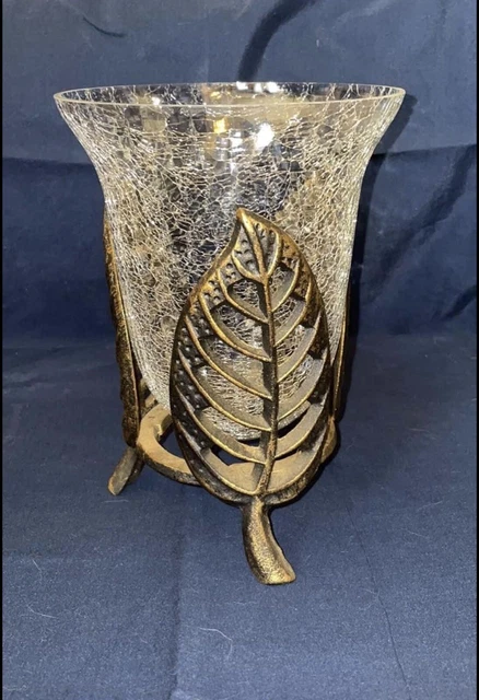 Glass Vase with Metal Leaf stand