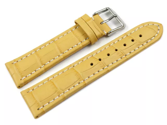 Bracelet montre cuir de veau grain croco jaune surpiqué 18mm 20mm 22mm 24mm