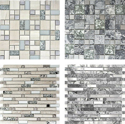 Mosaico de vidrio acero inoxidable piedra natural azulejos de mosaico madera piedra aspecto pared de ducha cocina