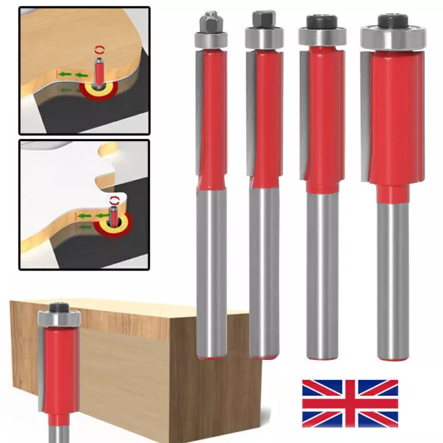 UK 4PCS 1/4'' Shank Top Bearing Flush Trim Pattern Router Bit Set Milling Cutter