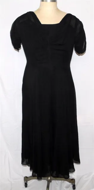 Black Dress Ruched Sheer Sleeve Party Formal LBD 1940s 1950s