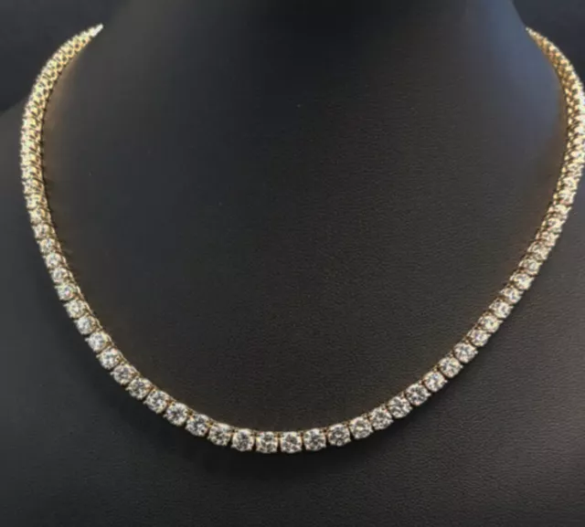 Yellow gold finish round cut created diamond men's tennis necklace Gift Boxed