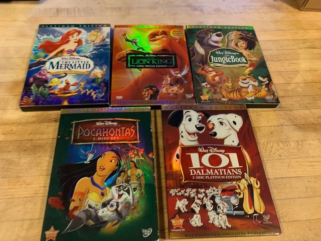 Lot of 5 Walt Disney DVD-2 discs Sets,Pocahontas, Mermaid,101, Lion King, Jungle 2