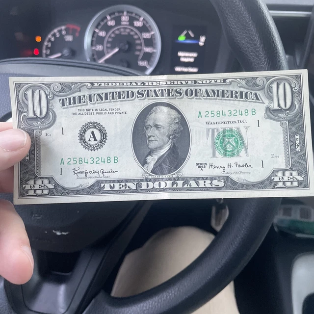1963 Ten Dollar Bill 10 $ Federal Reserve Note Series A Old Money
