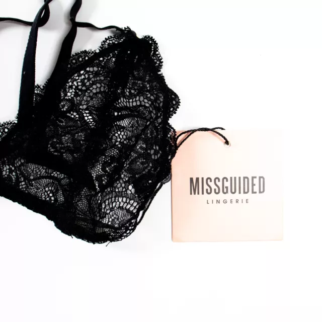 New Missguided Strappy Lace Triangle Bra Size 4 US 8 UK Black Sexy NWT Unlined 2