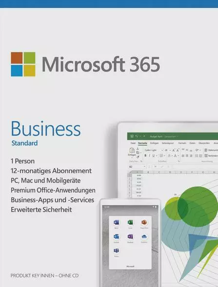 Microsoft Of­fice 365 Business Standard, 1 Nutzer, 1 Jahr, 5 Desktop, 5 Tablet,