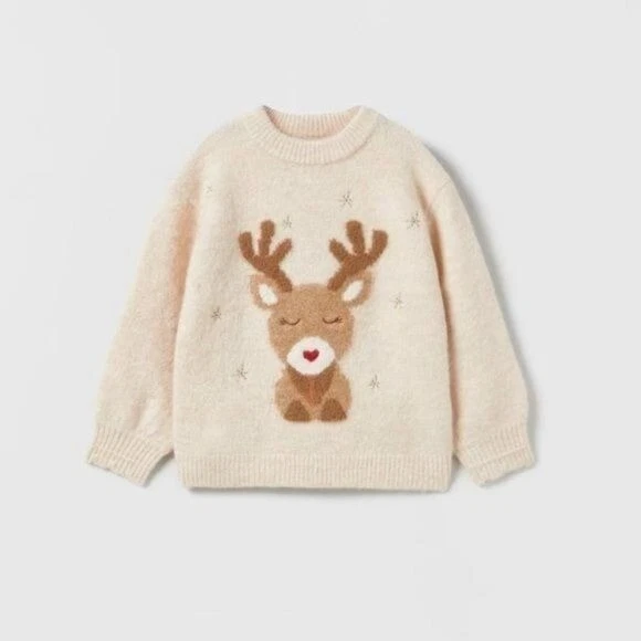 ZARA Baby Reindeer Knit Sweater 12-18 mo NWT