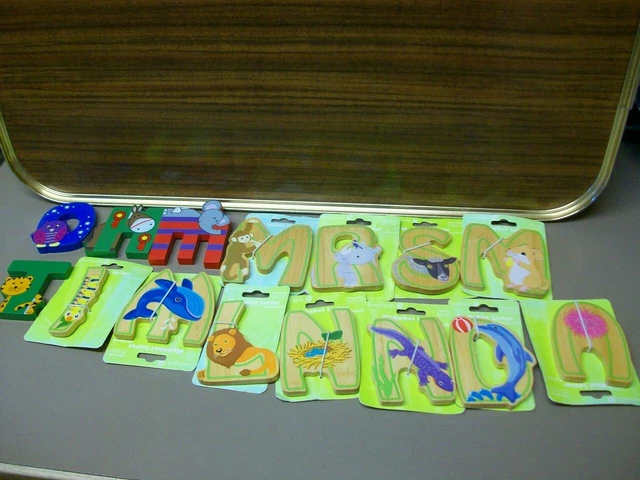 15 Assorted Wooden Letters with Animals On Brand New By EverEarth