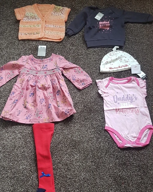 Baby girls Clothes Bundle Age 6-9 Month next dress hand knitted cardigan gifts
