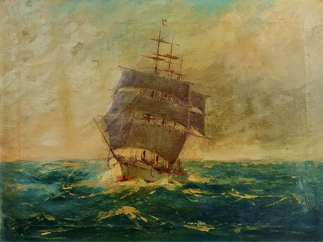 Voilier En Mer. Huile Sur Toile. Signé. Espagne. Xixème Siècle