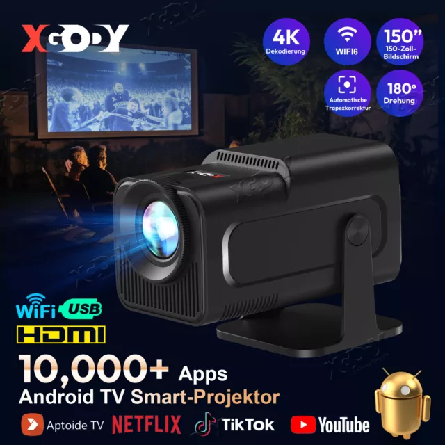 XGODY Mini Beamer 4K Heimkino Projektor HD WiFi Bluetooth Android TV USB HDMI DE