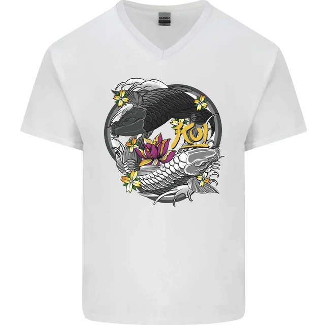 Koi Carpa Yin And Yang Pesce Stagno Uomo Scollo A V Cotone T-Shirt