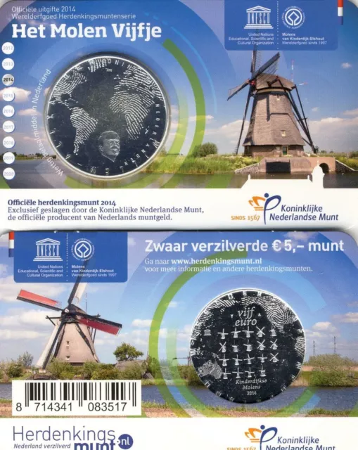 5 EURO Coincard Het Molen Fijfje Niederlande Nederland Holland 2014 new unopened