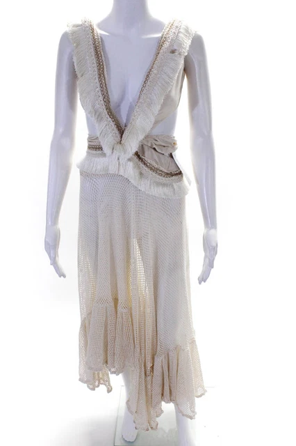 ZIMMERMANN WOMENS BACK Zip Halter Eyelet Floral Long Dress White 