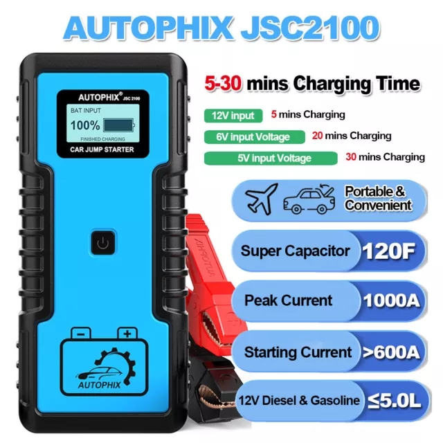 Starthilfe Powerbank, 1600A Peak Current 2000mAh Portable Car Starter Tool,  Car Battery Starter Tool with LED Flashlight, for 5.0L Diesel Engine and  All 12V Batteries Cars : : Automotive