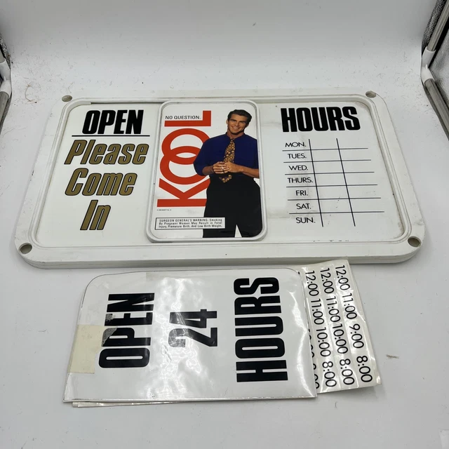Kiloz R Kool Sticker VINTAGE KOOL CIGARETTE Slding Open & Closed Sign Hours Sign With Hour ...