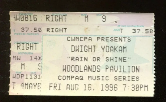 Dwight Yoakam Concert Ticket 8/16/1996 Woodlands Pavilion Houston 55823