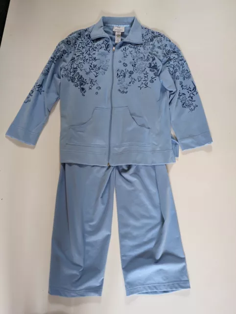 Maggie Sweet Sport  2Pc Set Blue Floral Print Petite Large  Jacket/pants Set