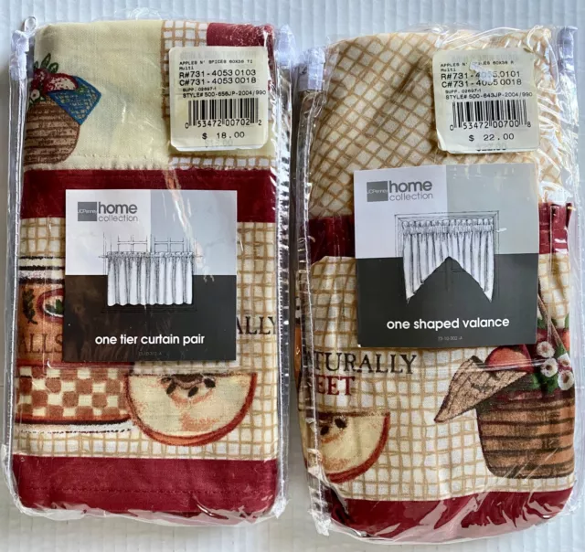 VTG JC Penny Home Collection Kitchen Curtain Set  "Apples n Spice" 60" x 38" New
