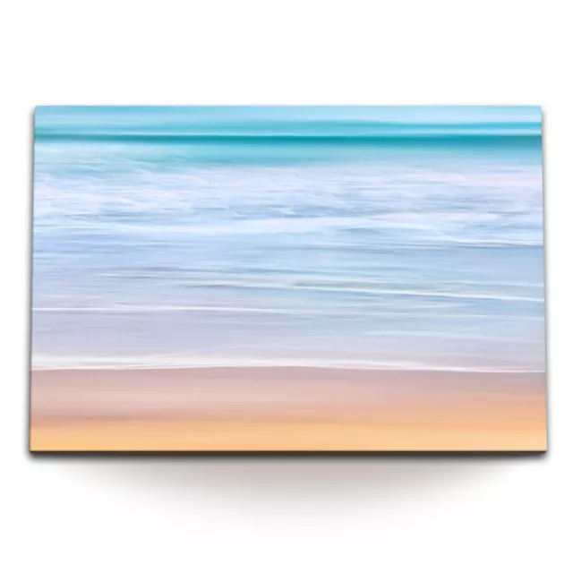 120x80cm Wandbild auf Leinwand Meer Strand Minimal Blau Hellblau Wasser