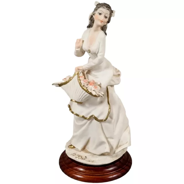 A.Belcari Capodimonte Figurine Jeune Femme Tenant Un Fleur Panier, Bois Base 3