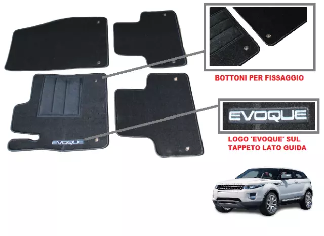 Tapis de Sol sur Mesure Range Rover Evoque Kit Complet Moquette 1Ricamo