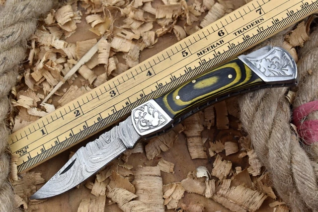 Custom Handmade Forged Damascus Steel Camping  Pocket Hunting Knife Fk 18