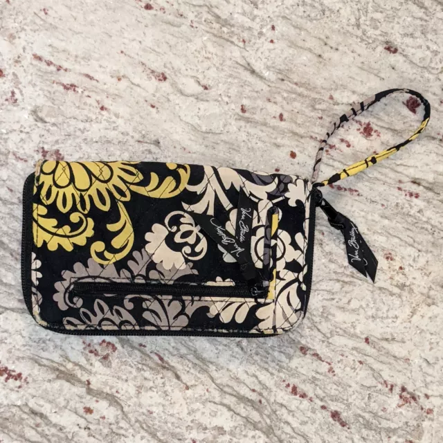 Vera Bradley FLORAL Wallet ID Baroque Tech Wristlet Coin Card Purse Black Yellow