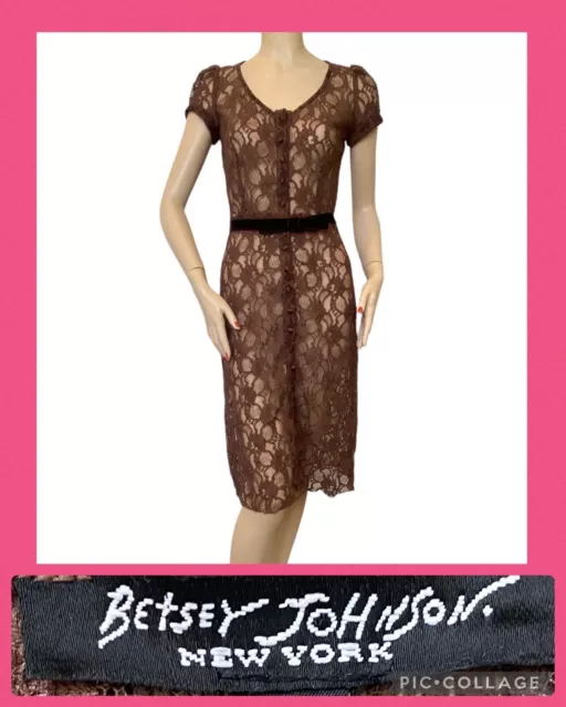 Vintage Betsey Johnson  New York Brown Peek A Boo Lace 90s Y2K  Dress Size 2