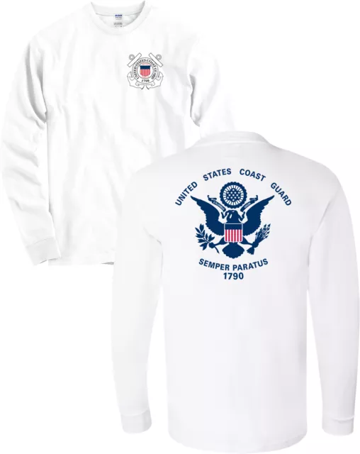 US Coast Guard Flag USCG Seal Long Sleeve Front & Back Shirt - NEW